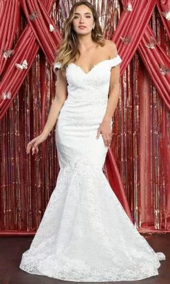 May Queen RQ7921 - Embroidered Mermaid Evening Gown -Wedding Dresses shop online MayQueenRQ7921 EmbroideredMermaidEveningGownInWhite