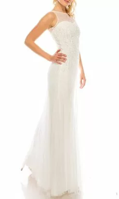Adrianna Papell - 91892190 Beaded Illusion Neck Dress -Wedding Dresses shop online adrianna papell 91892190 beaded illusion neck dress evening dresses 14751971606611