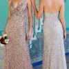 Adrianna Papell Platinum - 40318 V Neck Gleaming Long Column Dress -Wedding Dresses shop online adrianna papell platinum 40318 v neck gleaming long column dress bridesmaid dresses 28656688758867