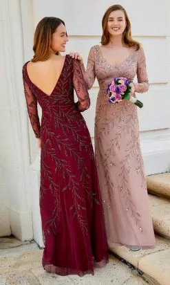 Adrianna Papell Platinum - 40333 Long Sleeve A-Line Embellished Gown