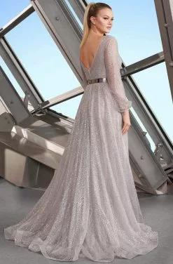 Alexander By Daymor - 1182 V-Neck Long Sleeves A-Line Gown -Wedding Dresses shop online alexander by daymor 1182 v neck long sleeves a line gown evening dresses 13868685197395