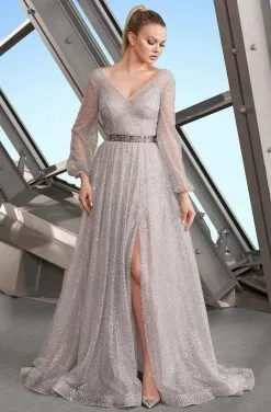 Alexander By Daymor - 1182 V-Neck Long Sleeves A-Line Gown -Wedding Dresses shop online alexander by daymor 1182 v neck long sleeves a line gown evening dresses 4 silver 13868685230163