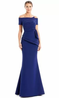 Alexander By Daymor 1661 - Off Shoulder Pleated Evening Gown -Wedding Dresses shop online alexander by daymor 1661f22 off shoulder pleated evening gown special occasion dress 4 indigo 30944739197011
