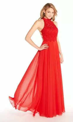 Alyce Paris - 60061 High Neck Lace Bodice Chiffon Gown -Wedding Dresses shop online alyce paris 60061 high neck lace bodice chiffon gown wedding dresses 000 red 28942419329107