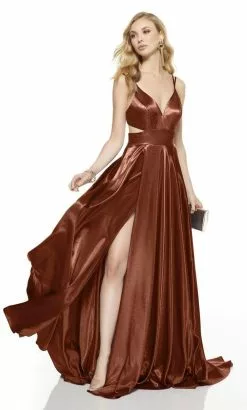 Alyce Paris - 60625 Shiny Cut-Out Back A-line Dress -Wedding Dresses shop online alyce paris 60625 shiny cut out back a line dress bridesmaid dresses 0 cinnamon 13804643385427