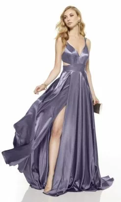 Alyce Paris - 60625 Shiny Cut-Out Back A-line Dress -Wedding Dresses shop online alyce paris 60625 shiny cut out back a line dress bridesmaid dresses 0 lilac grey 13804643483731