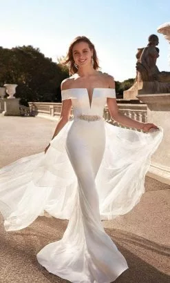 Alyce Paris - Cap Sleeve Bridal Gown With Overskirt 7020 - 1 Pc Diamond White In Size 8 Available