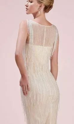 Andrea And Leo - A0521 Bead-Fringed Long Sheath Dress -Wedding Dresses shop online andrea and leo a0521 bead fringed long sheath dress wedding dresses 15825596252243
