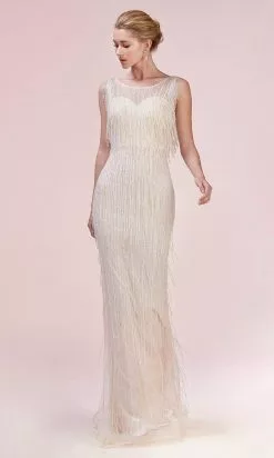 Andrea And Leo - A0521 Bead-Fringed Long Sheath Dress