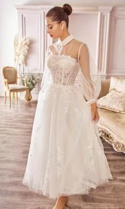 Andrea And Leo - A1016 Bishop Sleeve Collared Bridal Dress -Wedding Dresses shop online andrea and leo a1016 bishop sleeve collared bridal dress bridal dresses 15832373100627