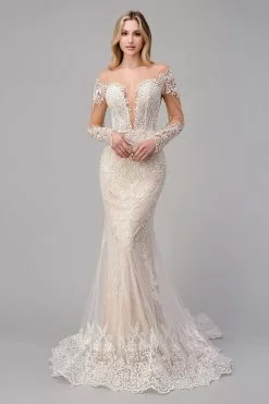 Andrea And Leo - A1022 Embroidered Lace Sheer Bridal Dress