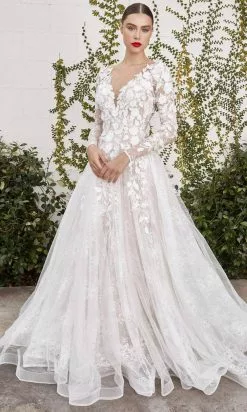 Andrea And Leo A1067WC - Applique Long Sleeve Bridal Gown