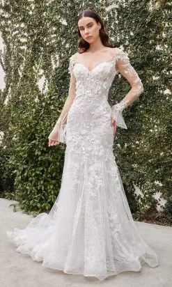 Andrea And Leo - A1073W Flared Sleeve Embroidered Bridal Gown