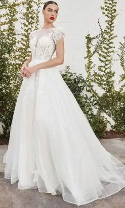 Andrea And Leo A1082W - Lace Applique Cap Sleeve A-Line Dress -Wedding Dresses shop online andrea and leo a1082w lace applique cap sleeve a line dress bridal dresses 30404276846675
