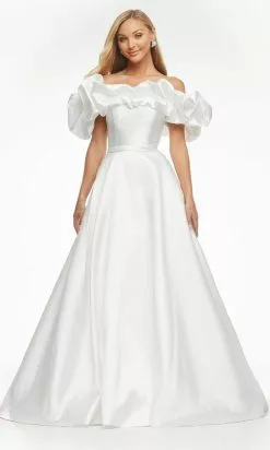 Ashley Lauren - 11096 Ruffled Off Shoulder Mikado Ballgown