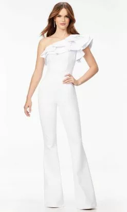 Ashley Lauren 11222 - Ruffled Asymmetric Jumpsuit -Wedding Dresses shop online ashley lauren 11222 ruffled asymmetric jumpsuit special occasion dress 00 white 30941400268883