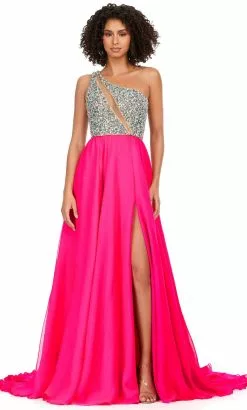 Ashley Lauren 11245 - Asymmetrical Neck A-line Gown