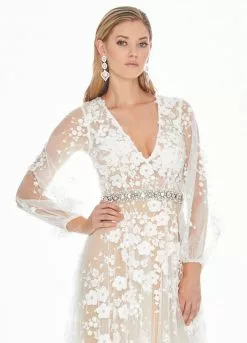 Ashley Lauren - 1338 Floral Applique Plunging V-neck A-line Dress -Wedding Dresses shop online ashley lauren 1338 floral applique plunging v neck a line dress special occasion dress 6917498044499