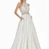 Ashley Lauren - 1340 Applique High Halter Satin Ballgown 1 Ashley Lauren - 1340 Applique High Halter Satin Ballgown -Wedding Dresses shop online ashley lauren 1340 applique high halter satin ballgown special occasion dress 0 ivory 6917499060307