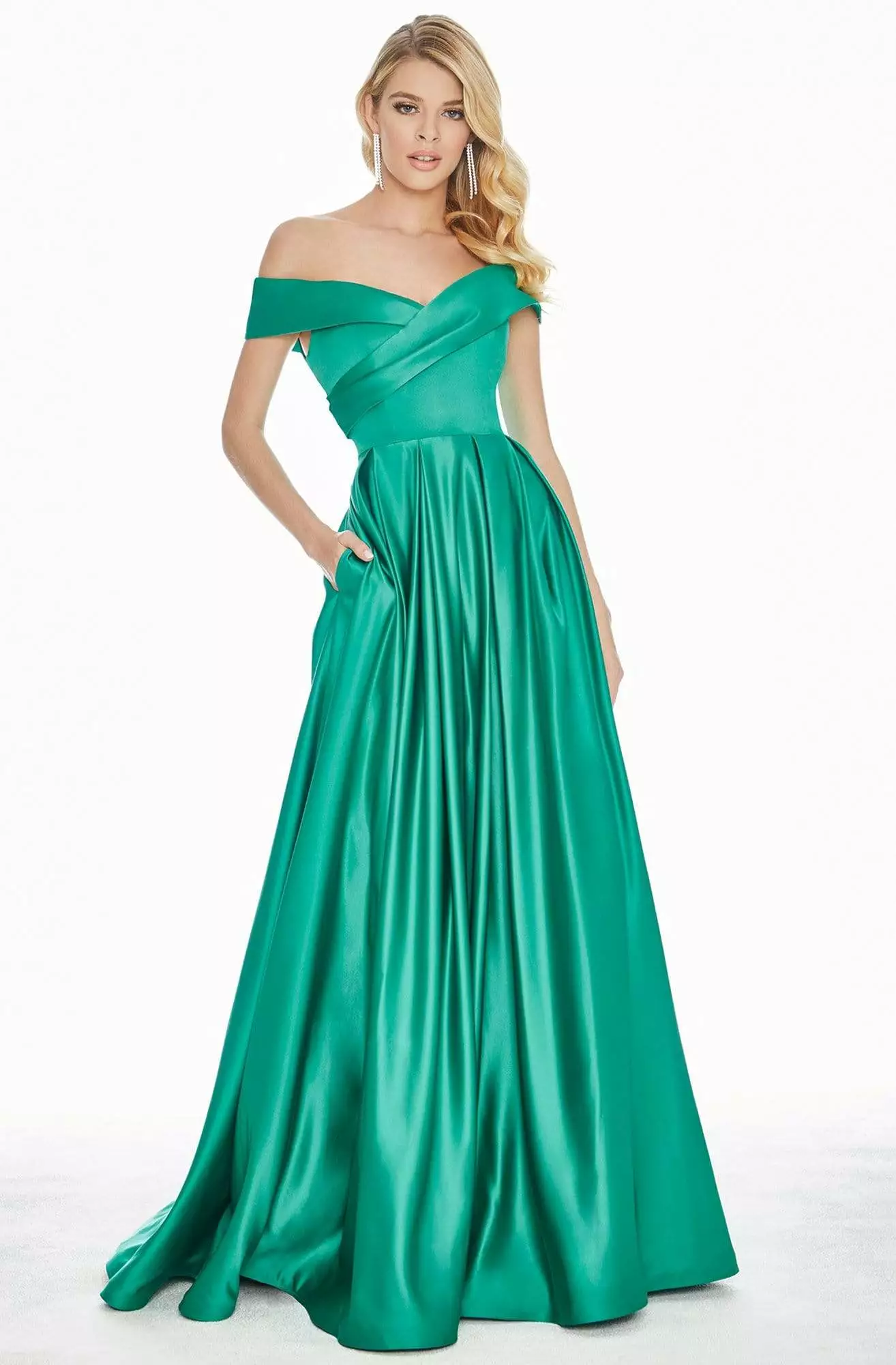 Ashley Lauren - 1343 Surplice Off Shoulder Satin Ballgown 3 Ashley Lauren - 1343 Surplice Off Shoulder Satin Ballgown