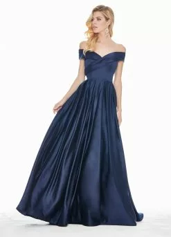 Ashley Lauren - 1343 Surplice Off Shoulder Satin Ballgown 18 Ashley Lauren - 1343 Surplice Off Shoulder Satin Ballgown -Wedding Dresses shop online ashley lauren 1343 surplice off shoulder satin ballgown special occasion dress 0 navy 6917461540947