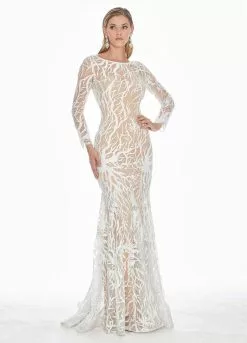 Ashley Lauren - 1349 Sequined Long Sleeve Bateau Trumpet Dress -Wedding Dresses shop online ashley lauren 1349 sequined long sleeve bateau trumpet dress special occasion dress 6917503156307