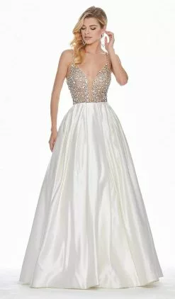 Ashley Lauren - 1389 Crystal Beaded V-Neck Satin Gown