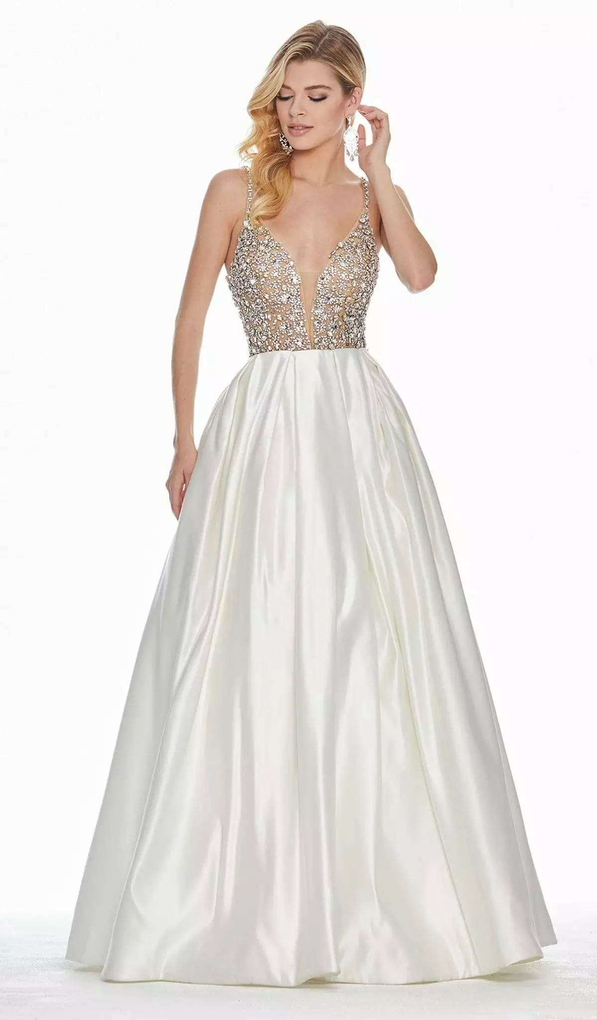 Ashley Lauren - 1389 Crystal Beaded V-Neck Satin Gown 3 Ashley Lauren - 1389 Crystal Beaded V-Neck Satin Gown