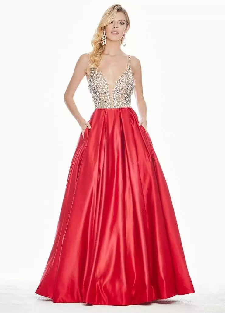 Ashley Lauren - 1389 Crystal Beaded V-Neck Satin Gown 5 Ashley Lauren - 1389 Crystal Beaded V-Neck Satin Gown - Image 3