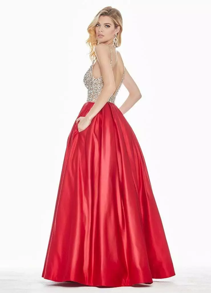 Ashley Lauren - 1389 Crystal Beaded V-Neck Satin Gown 6 Ashley Lauren - 1389 Crystal Beaded V-Neck Satin Gown - Image 4