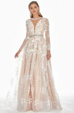Ashley Lauren - 1396 Embroidered Long Sleeve Bateau A-line Dress