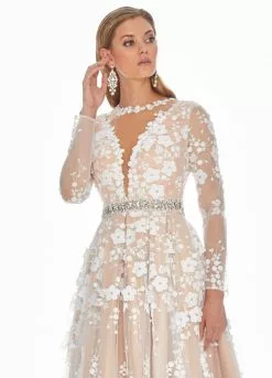 Ashley Lauren - 1396 Embroidered Long Sleeve Bateau A-line Dress -Wedding Dresses shop online ashley lauren 1396 embroidered long sleeve bateau a line dress special occasion dress 7429876613203