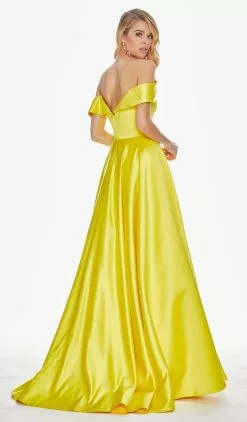 Ashley Lauren - 1399 Illusion Plunging Satin Off Shoulder Gown -Wedding Dresses shop online ashley lauren 1399 illusion plunging satin off shoulder gown special occasion dress 7513342312531