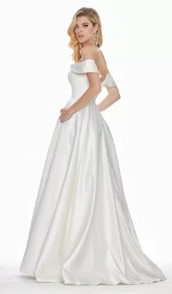 Ashley Lauren - 1399 Illusion Plunging Satin Off Shoulder Gown -Wedding Dresses shop online ashley lauren 1399 illusion plunging satin off shoulder gown special occasion dress 7513342574675