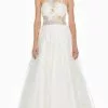 Ashley Lauren - 1402 Embroidered Halter Tulle Ballgown -Wedding Dresses shop online ashley lauren 1402 embroidered halter tulle ballgown special occasion dress 0 white 7519354650707