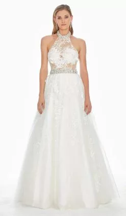 Ashley Lauren - 1402 Embroidered Halter Tulle Ballgown