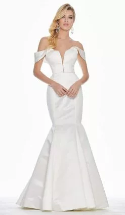 Ashley Lauren - 1410 Draped Plunging Off Shoulder Mermaid Gown