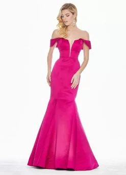 Ashley Lauren - 1410 Draped Plunging Off Shoulder Mermaid Gown -Wedding Dresses shop online ashley lauren 1410 draped plunging off shoulder mermaid gown special occasion dress 0 raspberry 7429839683667