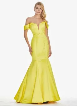 Ashley Lauren - 1410 Draped Plunging Off Shoulder Mermaid Gown -Wedding Dresses shop online ashley lauren 1410 draped plunging off shoulder mermaid gown special occasion dress 0 yellow 7429839749203