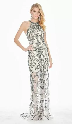 Ashley Lauren - 1441 Beaded Halter Open Back Dress -Wedding Dresses shop online ashley lauren 1441 beaded halter open back dress special occasion dress 0 emreald ivory 7515608252499