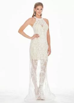 Ashley Lauren - 1441 Beaded Halter Open Back Dress