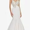 Ashley Lauren - 1485 Beaded Fringe Plunging V-neck Mermaid Dress