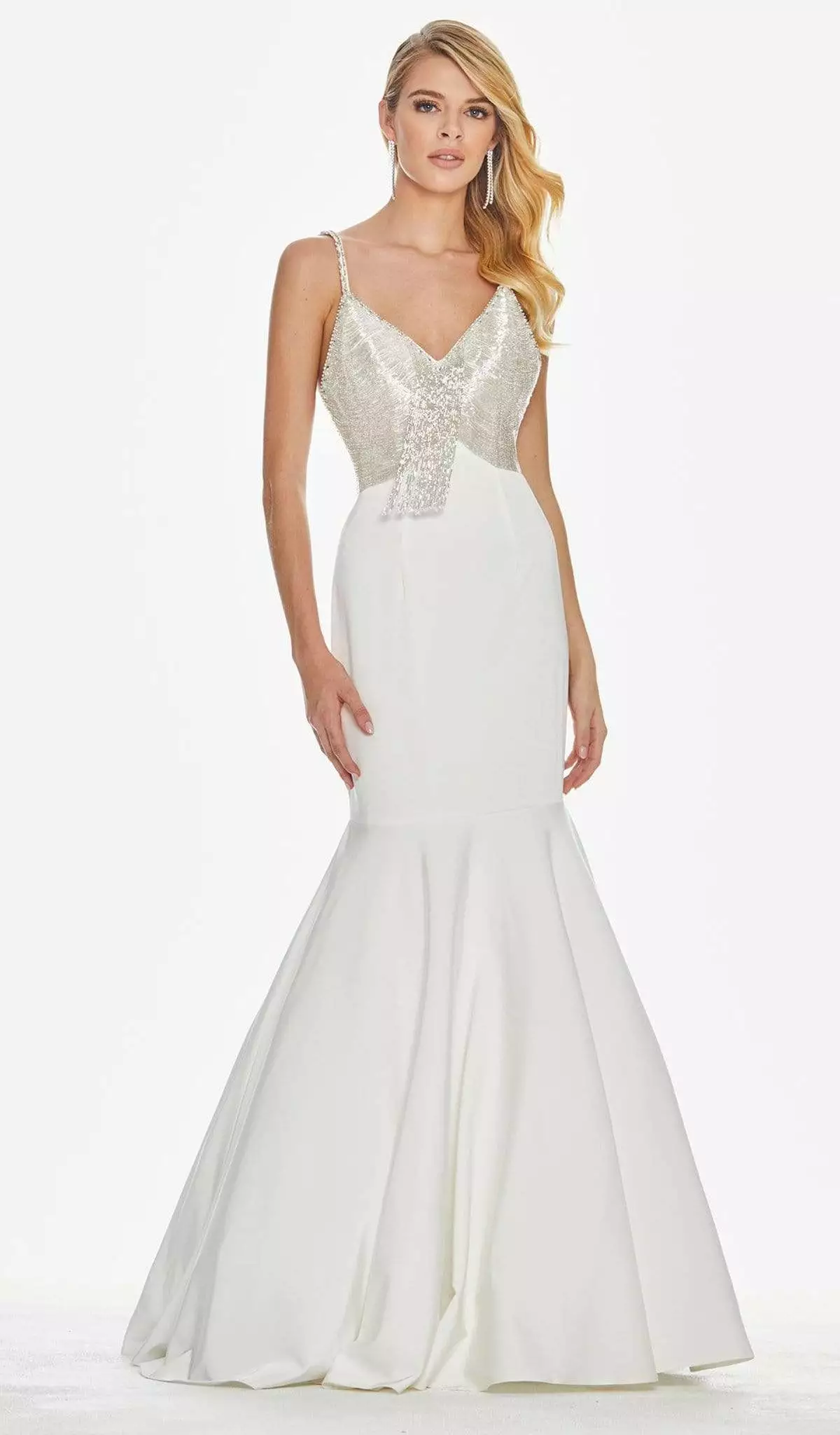 Ashley Lauren - 1485 Beaded Fringe Plunging V-neck Mermaid Dress 3 Ashley Lauren - 1485 Beaded Fringe Plunging V-neck Mermaid Dress