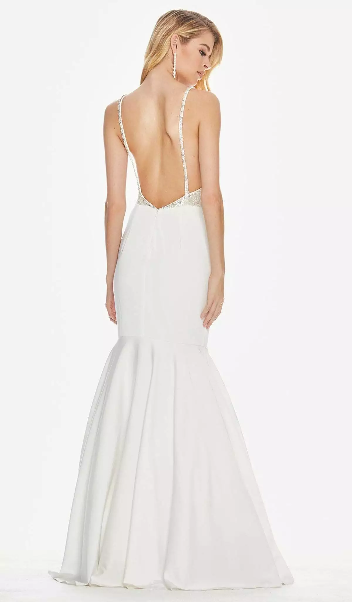 Ashley Lauren - 1485 Beaded Fringe Plunging V-neck Mermaid Dress 4 Ashley Lauren - 1485 Beaded Fringe Plunging V-neck Mermaid Dress - Image 2