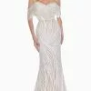 Ashley Lauren - 1521 Fringe Off-Shoulder Trumpet Dress