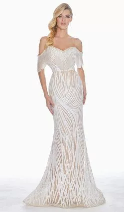 Ashley Lauren - 1521 Fringe Off-Shoulder Trumpet Dress