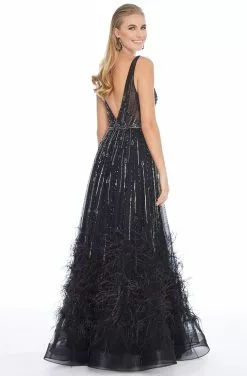 Ashley Lauren - 1902 Beaded Deep V-neck Feathered A-line Gown 12 Ashley Lauren - 1902 Beaded Deep V-neck Feathered A-line Gown -Wedding Dresses shop online ashley lauren 1902 beaded deep v neck feathered a line gown evening dresses 13800419786835