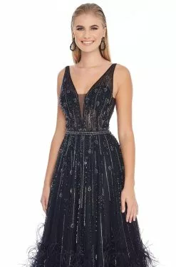Ashley Lauren - 1902 Beaded Deep V-neck Feathered A-line Gown 13 Ashley Lauren - 1902 Beaded Deep V-neck Feathered A-line Gown -Wedding Dresses shop online ashley lauren 1902 beaded deep v neck feathered a line gown evening dresses 13800419852371