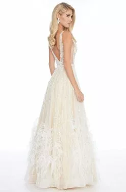 Ashley Lauren - 1902 Beaded Deep V-neck Feathered A-line Gown 10 Ashley Lauren - 1902 Beaded Deep V-neck Feathered A-line Gown -Wedding Dresses shop online ashley lauren 1902 beaded deep v neck feathered a line gown evening dresses 13800421425235