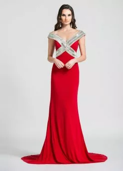 Ashley Lauren Bridal - 1055 Beaded Off Shoulder Evening Dress